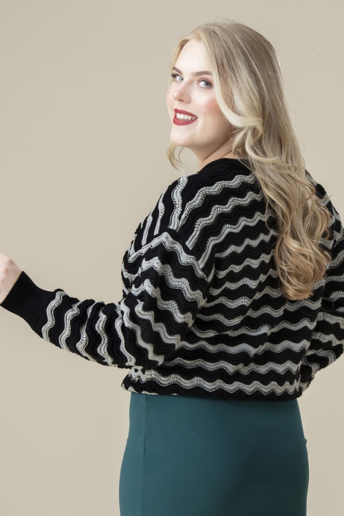 Smashed Lemon - City Lights Zig Zag Knitted Sweater in Black and Silver 3