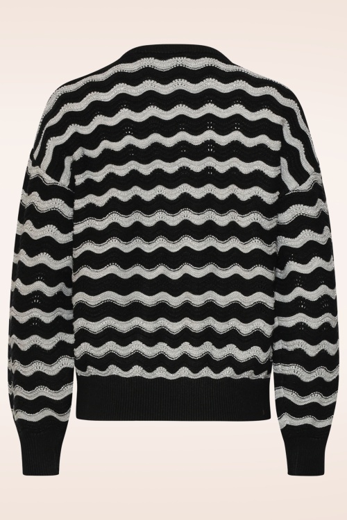 Smashed Lemon - City Lights Zig Zag Knitted Sweater in Black and Silver 4