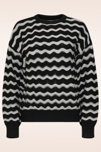 Smashed Lemon - City Lights Zig Zag Knitted Sweater in Black and Silver 2