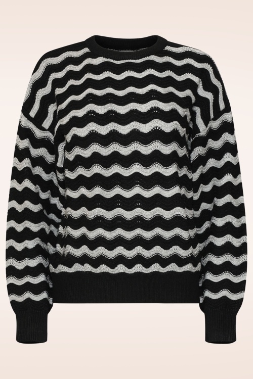 Smashed Lemon - City Lights Zig Zag Knitted Sweater in Black and Silver 2