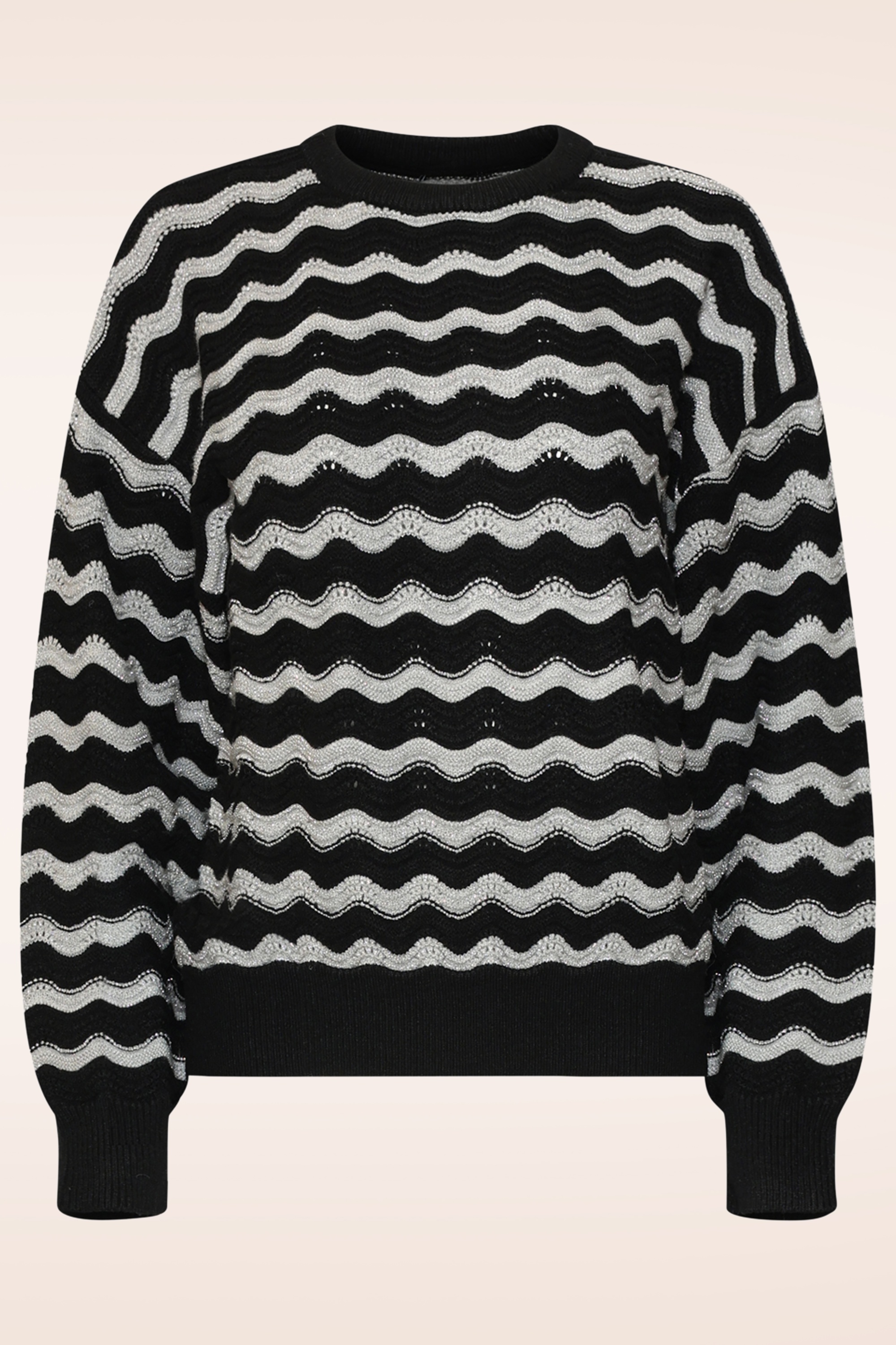 Smashed Lemon - City Lights Zig Zag Knitted Sweater in Black and Silver 2