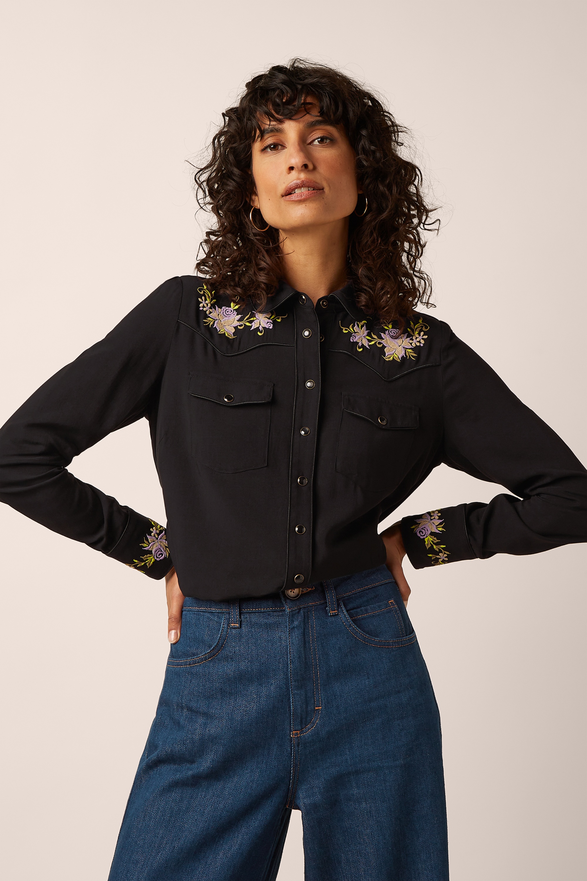 King Louie - Western Rosetta Embroidery blouse in zwart