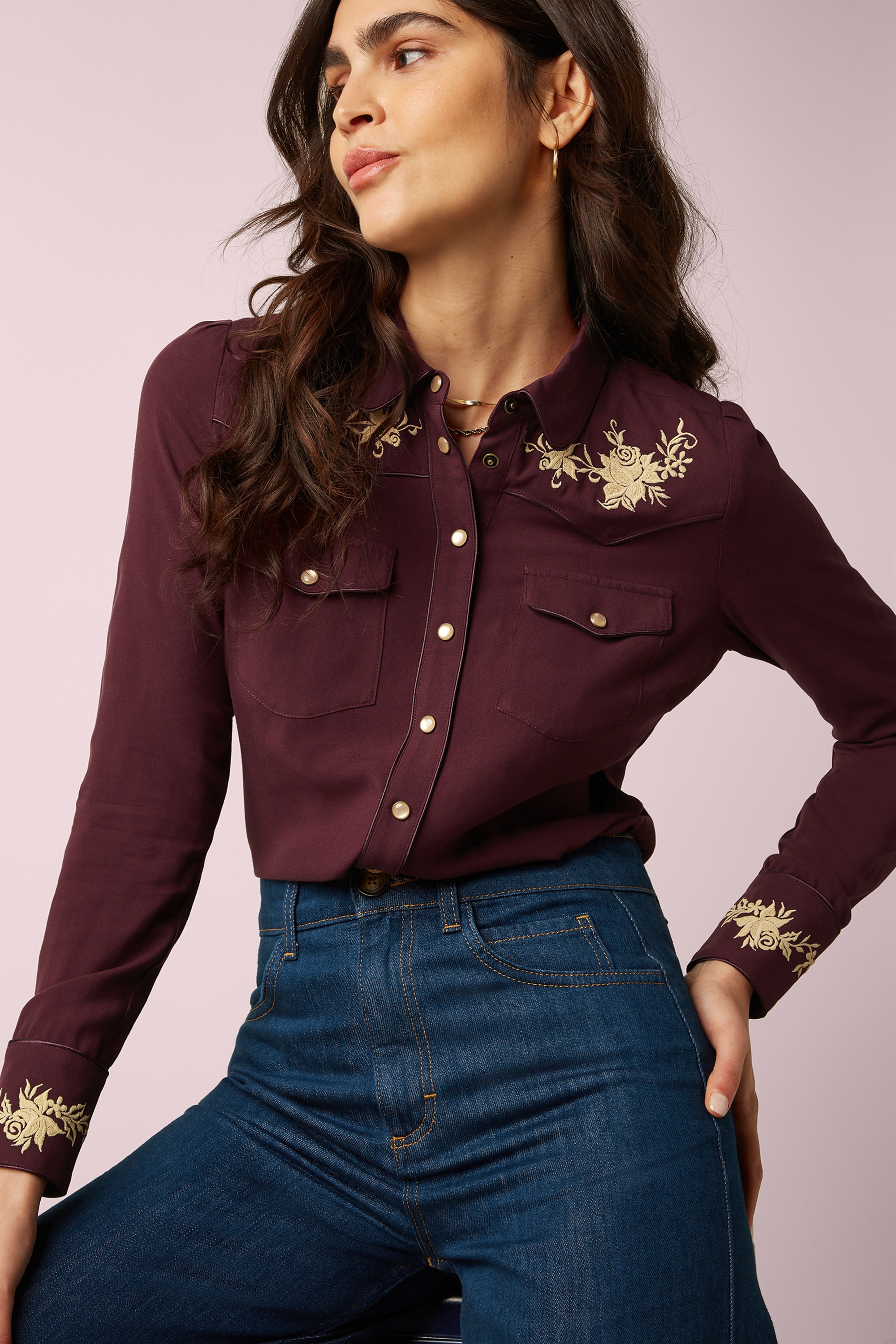 King Louie - Western Rosetta Embroidery blouse in porto rood