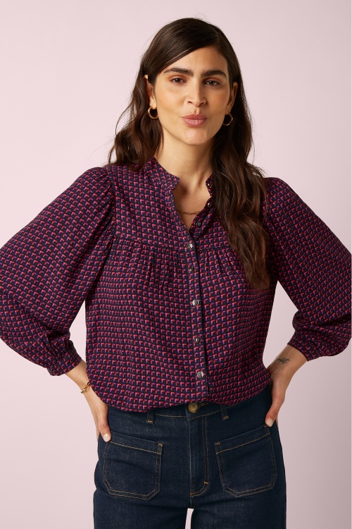 King Louie - Leslie Chartre blouse in avondblauw