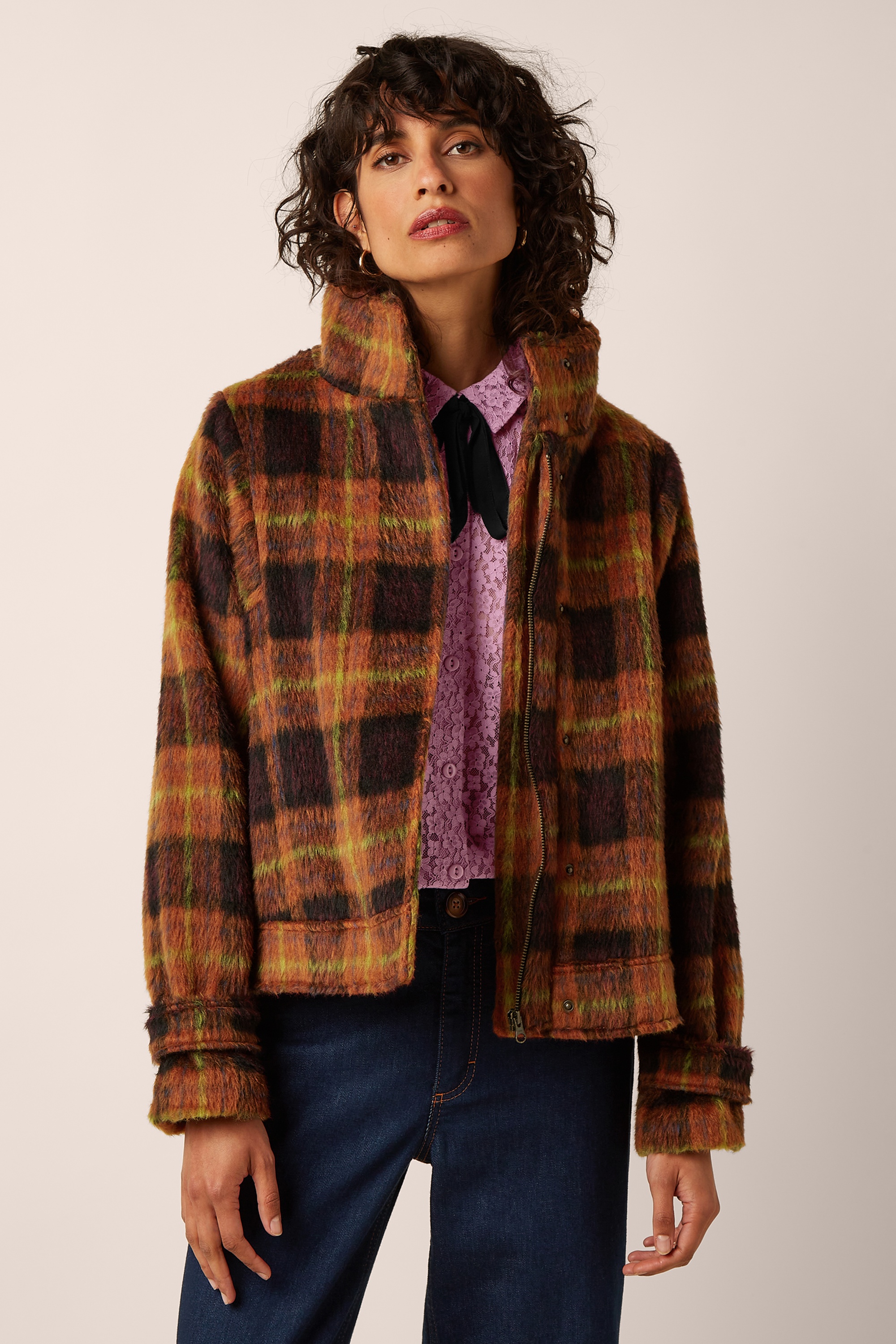 King Louie - Varna Aloha Check jacket in spicy bruin
