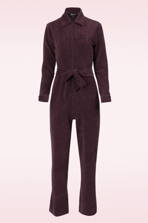 LaLamour - Ginger Rib Velour jumpsuit in vijg 2