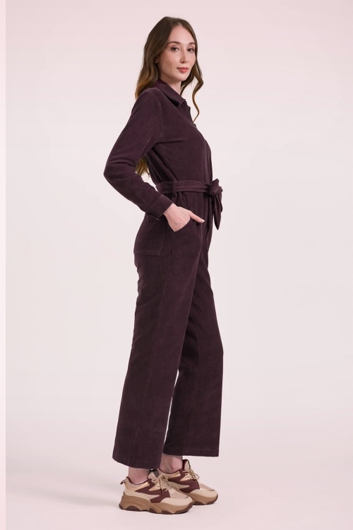 LaLamour - Ginger Rib Velour jumpsuit in vijg 3