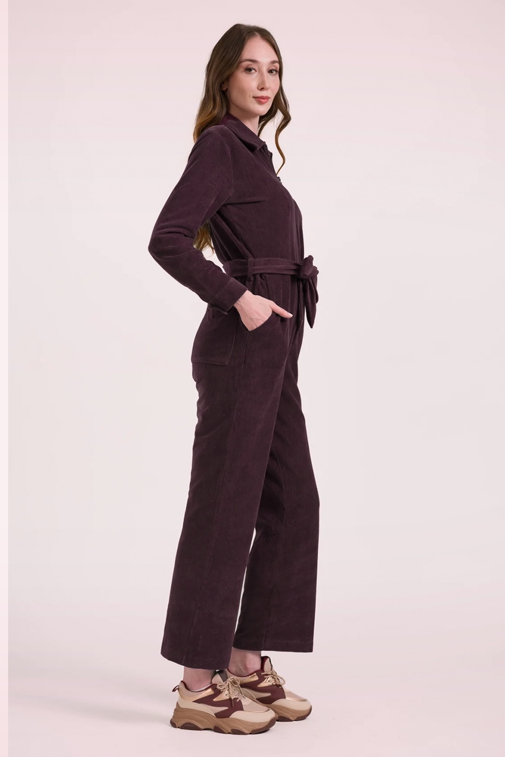 LaLamour - Ginger Rib Velour jumpsuit in vijg 3
