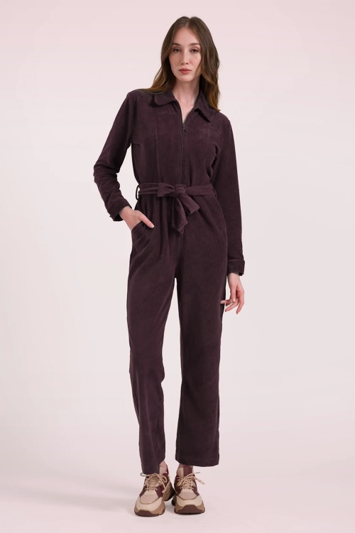 LaLamour - Ginger Rib Velour jumpsuit in vijg