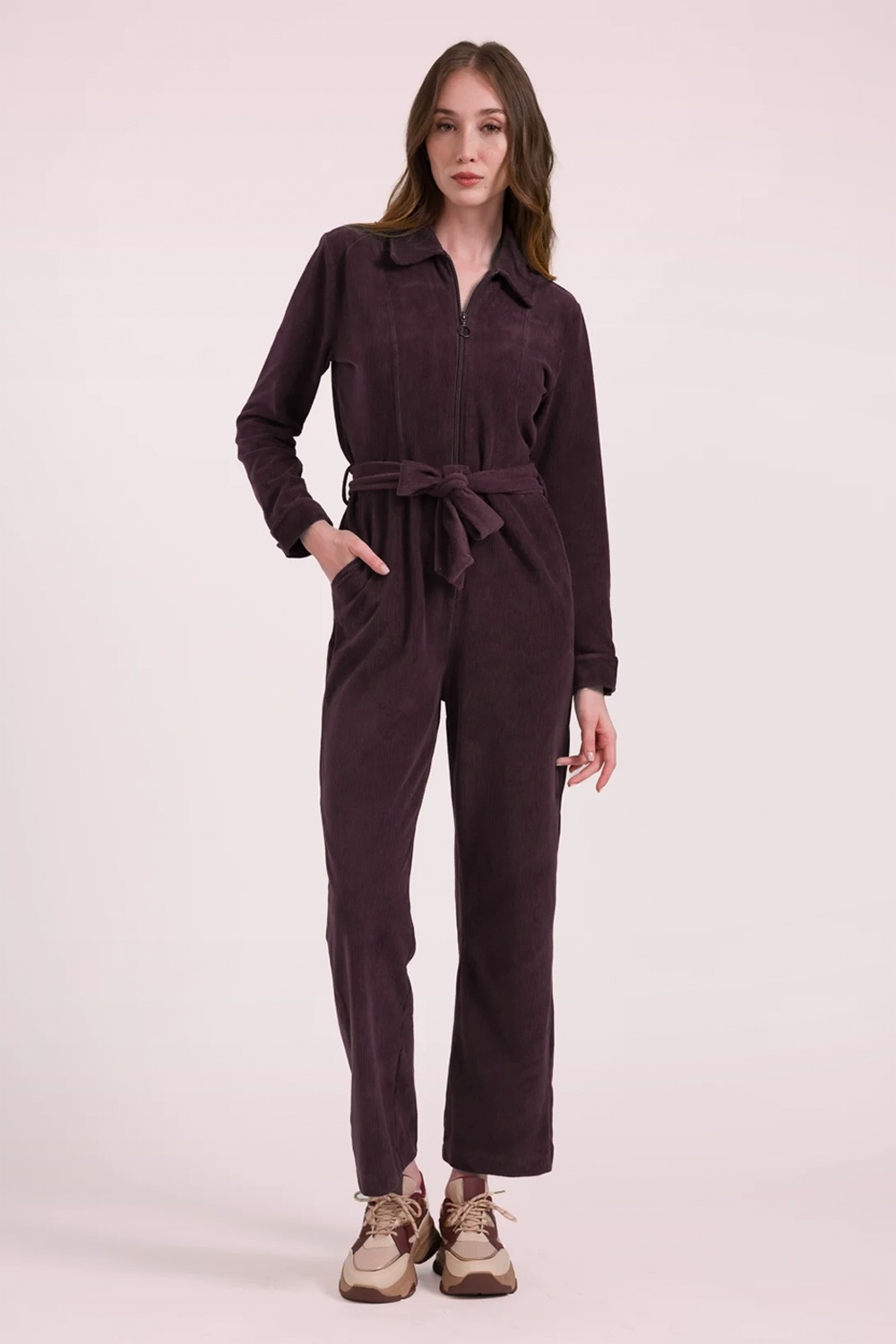 LaLamour - Ginger Rib Velour jumpsuit in vijg