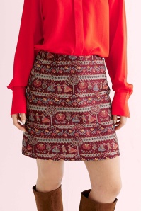 Louche - Aubin Heirloom jacquard A-lijn mini rok in wijnrood