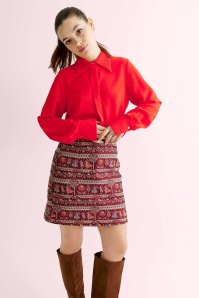 Louche - Aubin Heirloom jacquard A-lijn mini rok in wijnrood 2