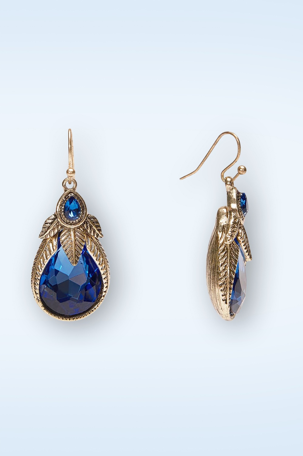 Lovely - Art Nouveu Palm Leaf oorbellen in saffierblauw 4