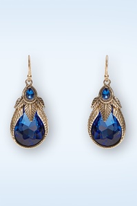 Lovely - Art Nouveu Palm Leaf oorbellen in saffierblauw