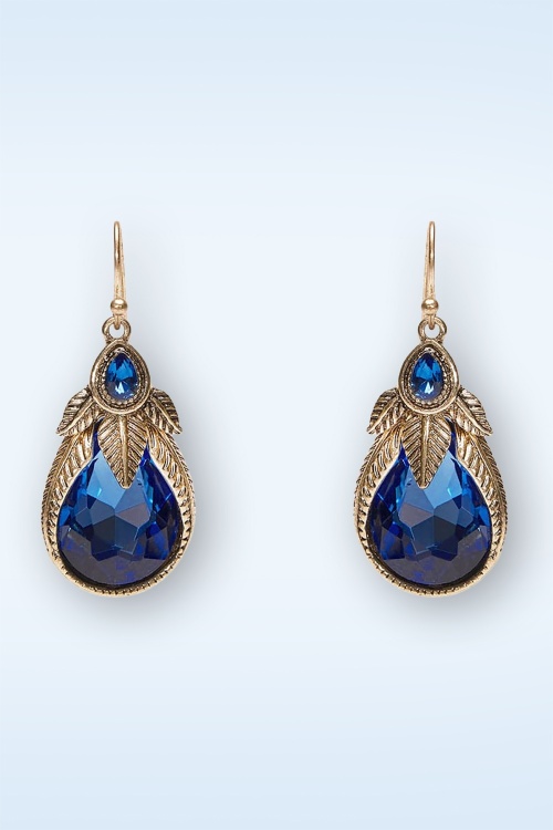 Lovely - Art Nouveu Palm Leaf oorbellen in saffierblauw