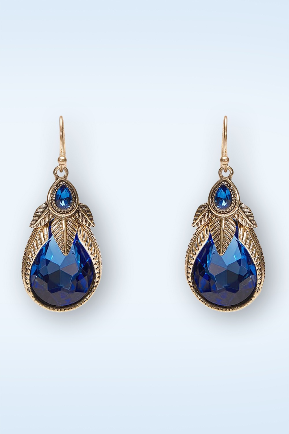 Lovely - Art Nouveu Palm Leaf oorbellen in saffierblauw