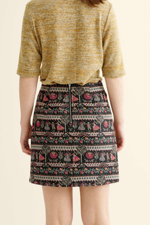 Louche - Aubin Heirloom jacquard A-lijn rok in zwart 4