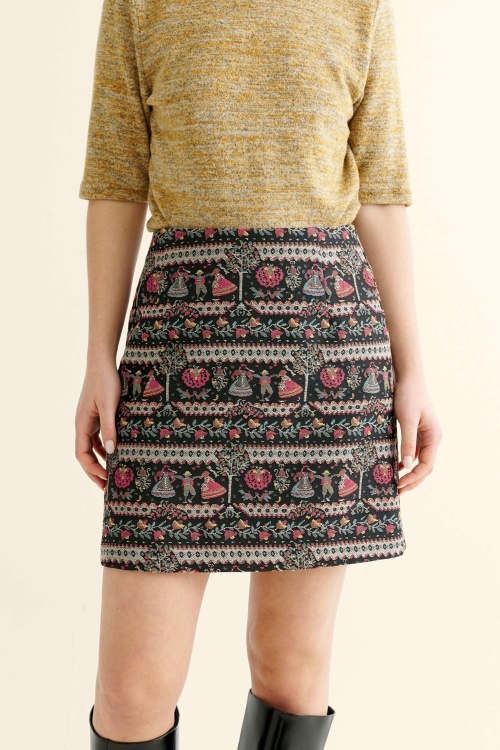 Louche - Aubin Heirloom jacquard A-lijn rok in zwart