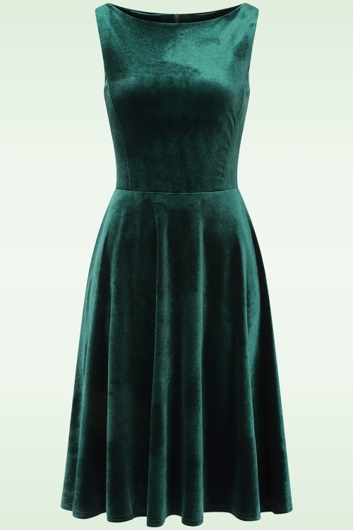 Vintage Chic for Topvintage - Topvintage exclusive ~ Vivienne fluwelen swing jurk in flessengroen