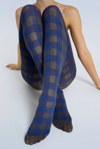 Fiorella - Indigo Check Tights in Cobalt