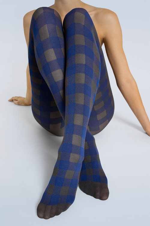 Fiorella - Indigo Check Tights in Cobalt