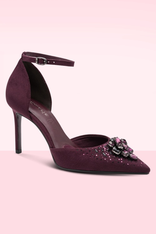 Tamaris - Sparkling Flower Pumps in Merlot 4