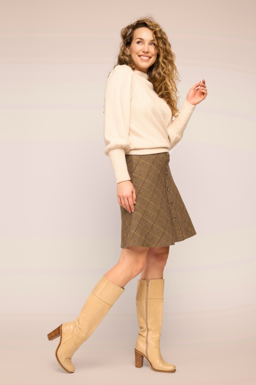 Very Cherry - Jupe trapèze à carreaux Ally en tweed caramel 5