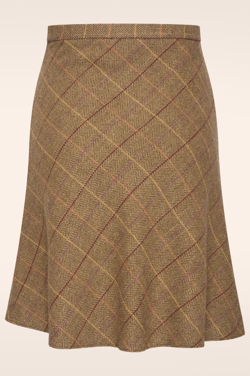 Very Cherry - Jupe trapèze à carreaux Ally en tweed caramel 4