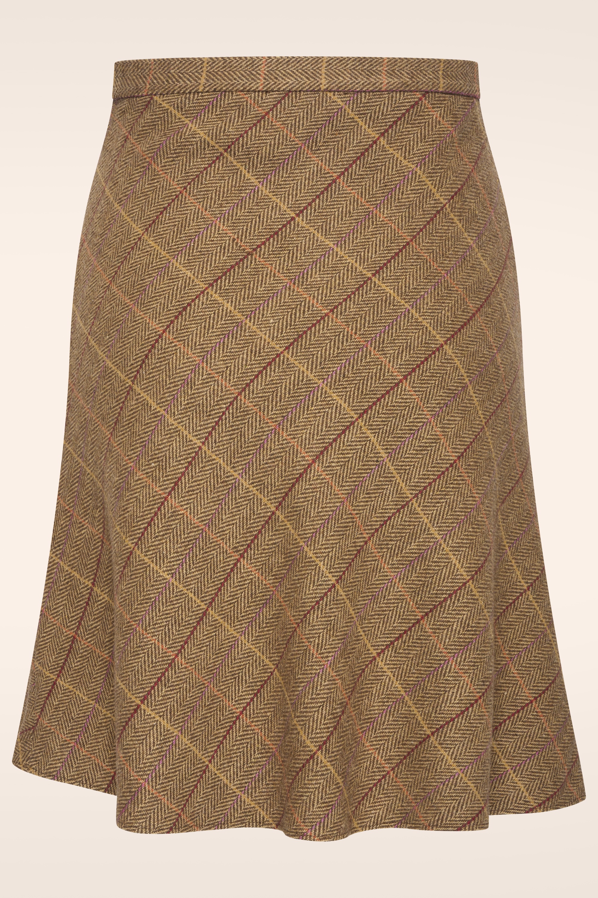 Very Cherry - Jupe trapèze à carreaux Ally en tweed caramel 4