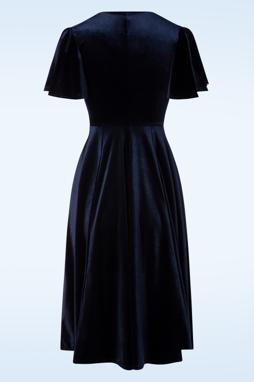 Vintage Chic for Topvintage - Zhara swingjurk in nachtblauw fluweel 2