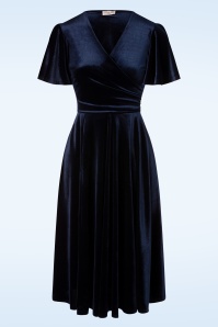 Vintage Chic for Topvintage - Robe Corolle Zhara Années 50 en Velours Bleu de Minuit 4