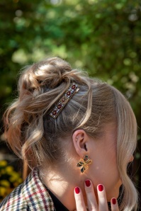 Powder - Barrettes à motif fleurs et feuilles Jewelled en noir 2