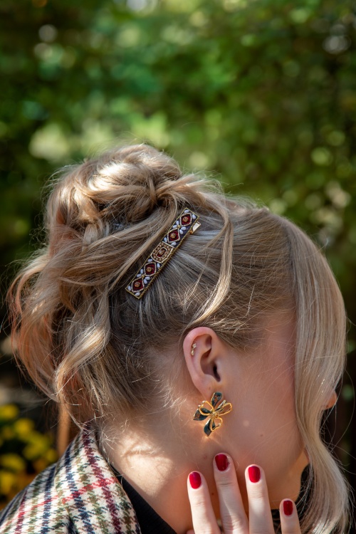 Powder - Barrettes à motif fleurs et feuilles Jewelled en noir 2