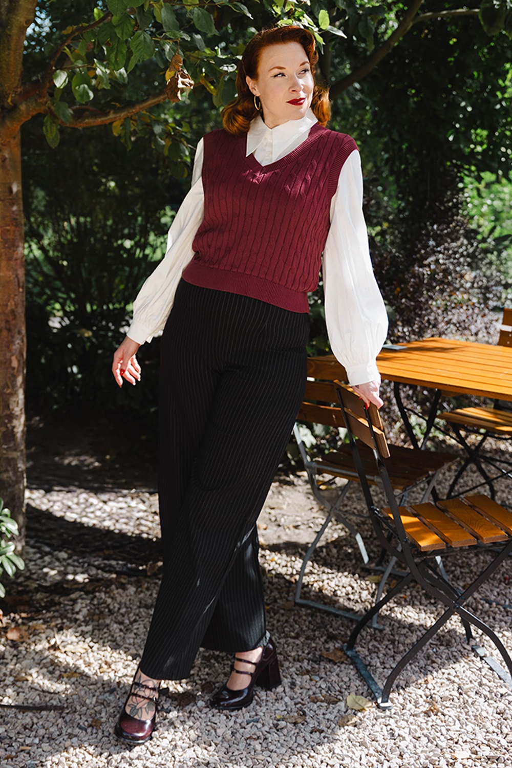Vintage Chic for Topvintage - Exklusiv bei Topvintage ~ Sasha Pinstripe Hose in Schwarz