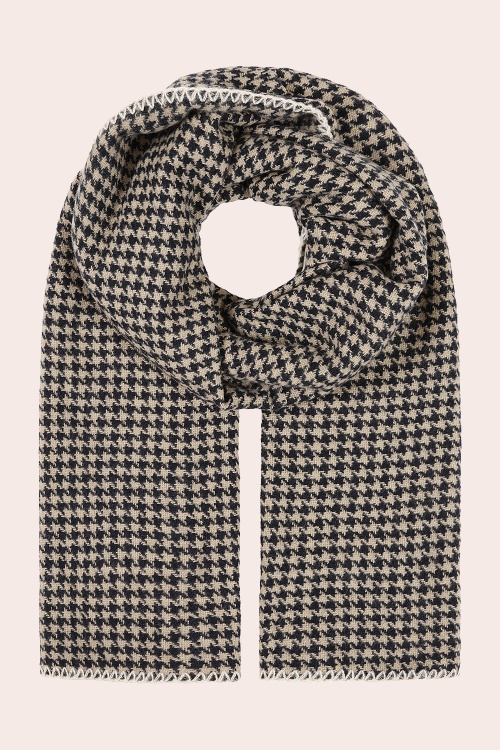 Banned Retro - Harper Schal mit Hahnentrittmuster in Schwarz und Beige