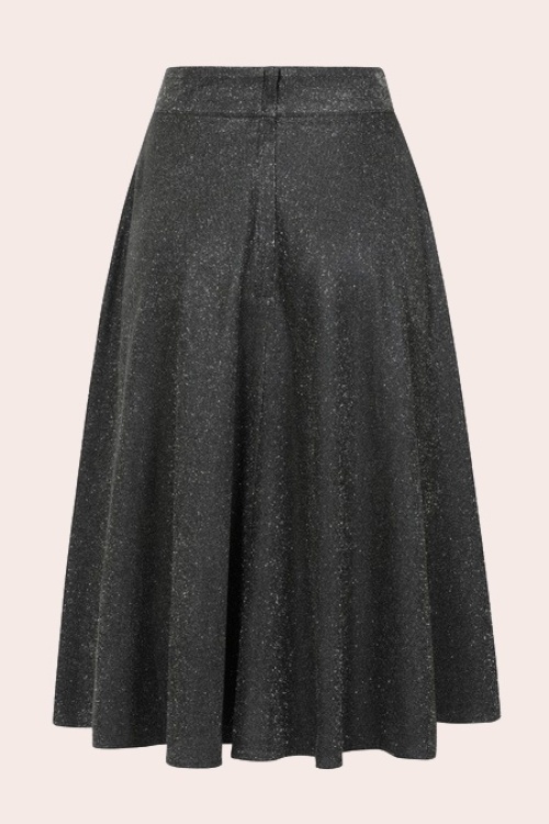 Banned Retro - Annie Sparkle swing rok in zwart en zilver 4