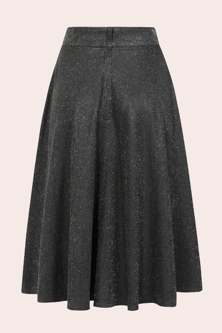 Banned Retro - Annie Sparkle swing rok in zwart en zilver 4