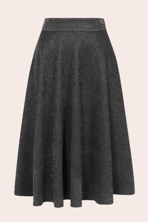 Banned Retro - Annie Sparkle swing rok in zwart en zilver 2