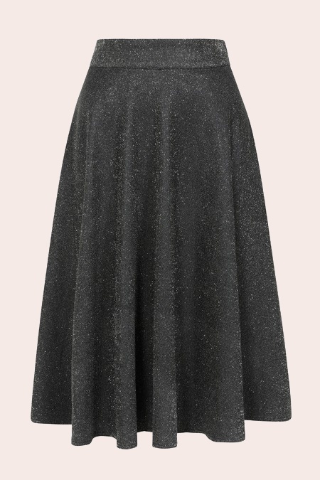 Banned Retro - Annie Sparkle swing rok in zwart en zilver 2