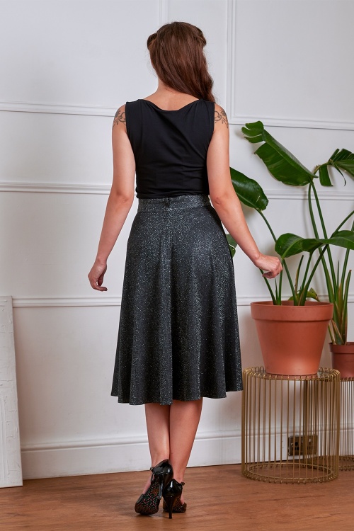Banned Retro - Annie Sparkle swing rok in zwart en zilver 3