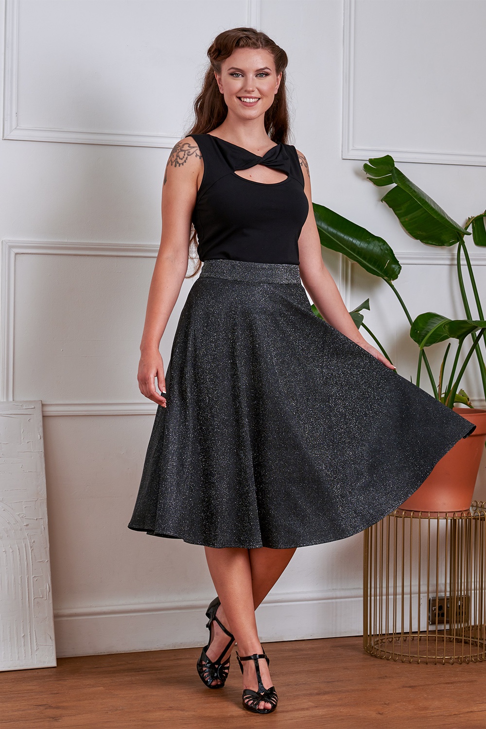 Banned Retro - Annie Sparkle swing rok in zwart en zilver