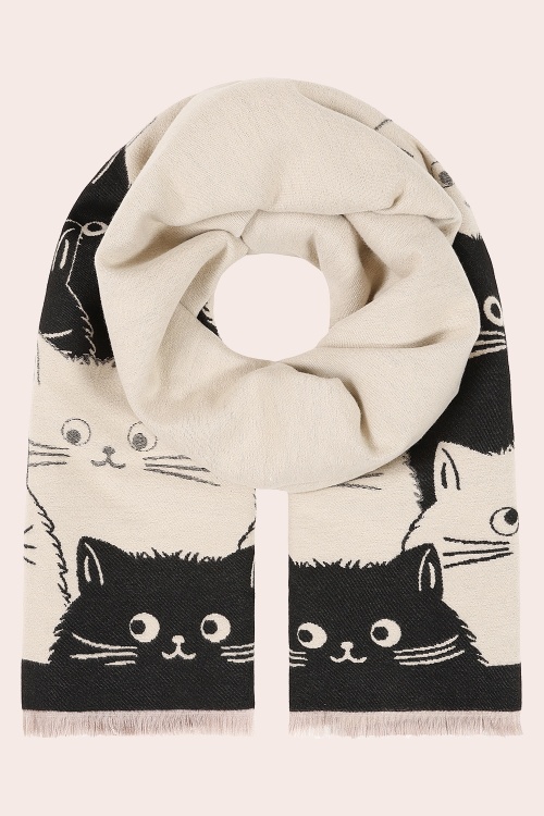 Banned Retro - Whiskers sjaal in zwart en beige