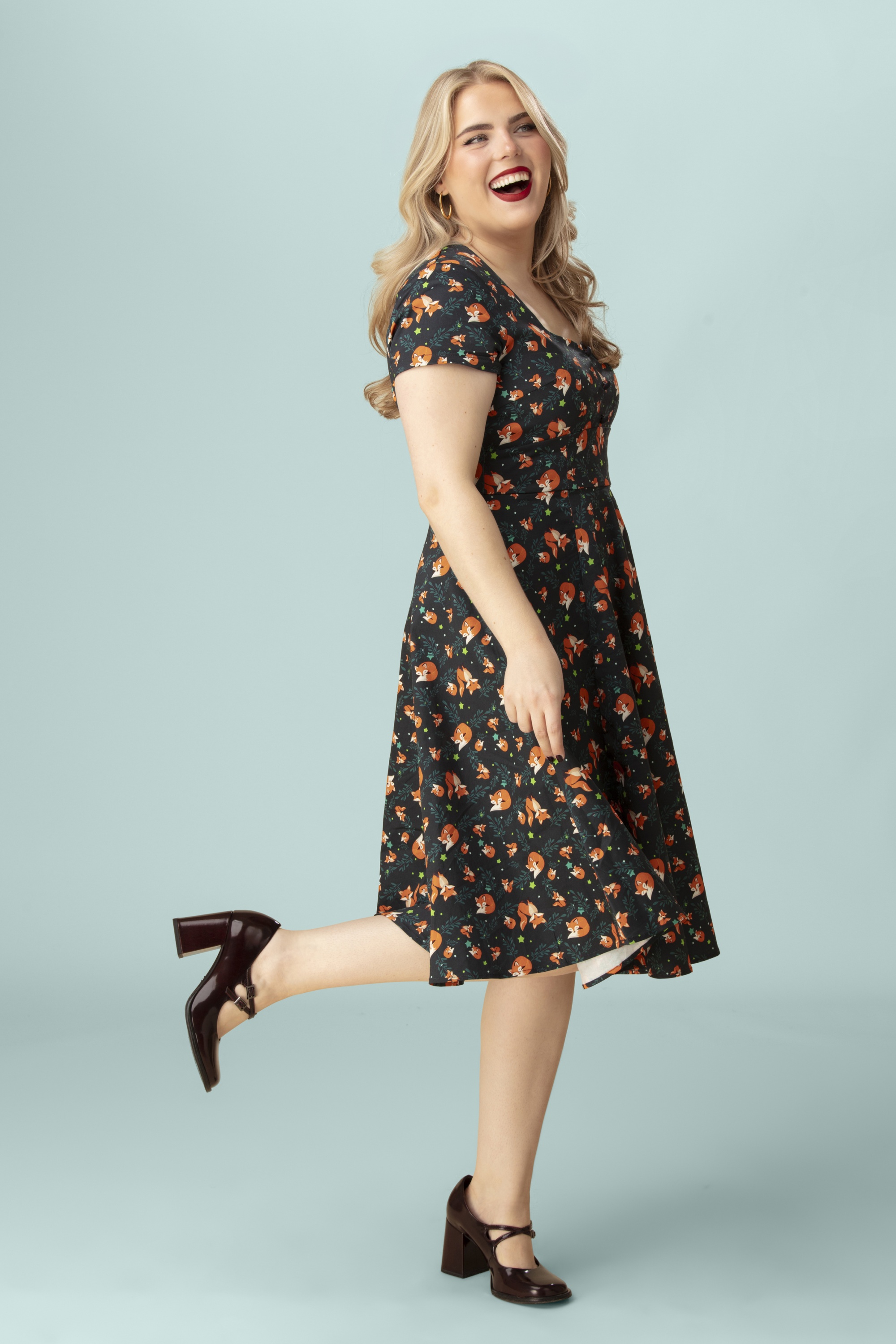 Topvintage Boutique Collection - Exclusivité Topvintage ~ Robe swing Marlin Fox en bleu sarcelle de minuit 4