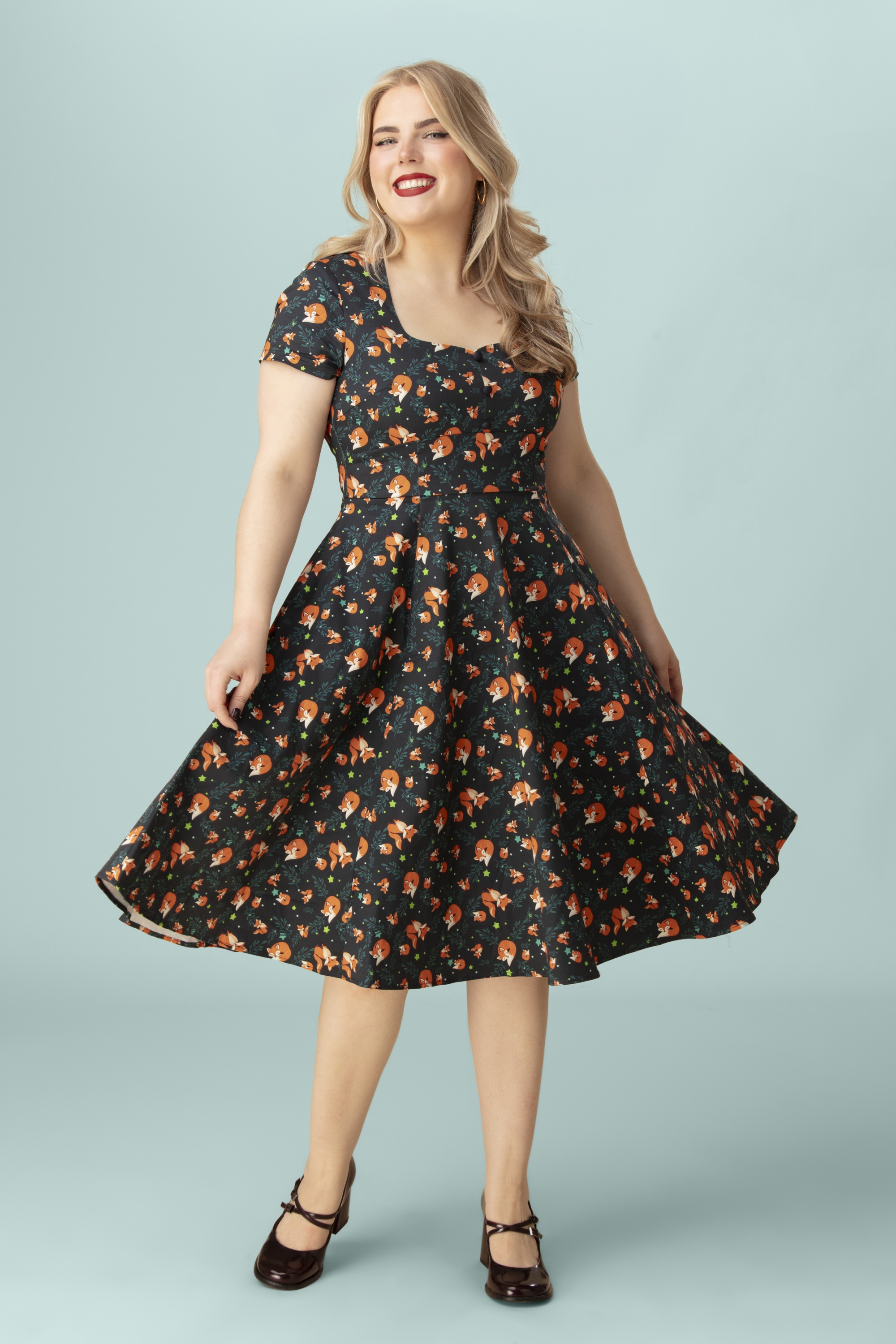 Topvintage Boutique Collection - Exclusivité Topvintage ~ Robe swing Marlin Fox en bleu sarcelle de minuit 3