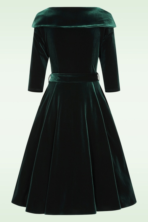 Hearts & Roses - Mabel Velvet Swing Dress in Bottle Green 5