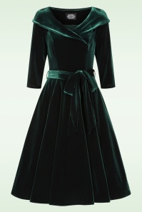 Hearts & Roses - Mabel Velvet Swing Dress in Bottle Green 2