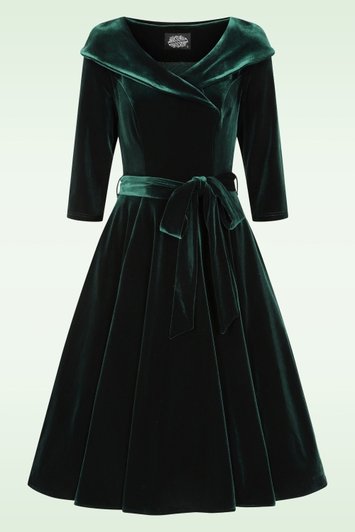 Hearts & Roses - Mabel Velvet Swing Dress in Bottle Green 2