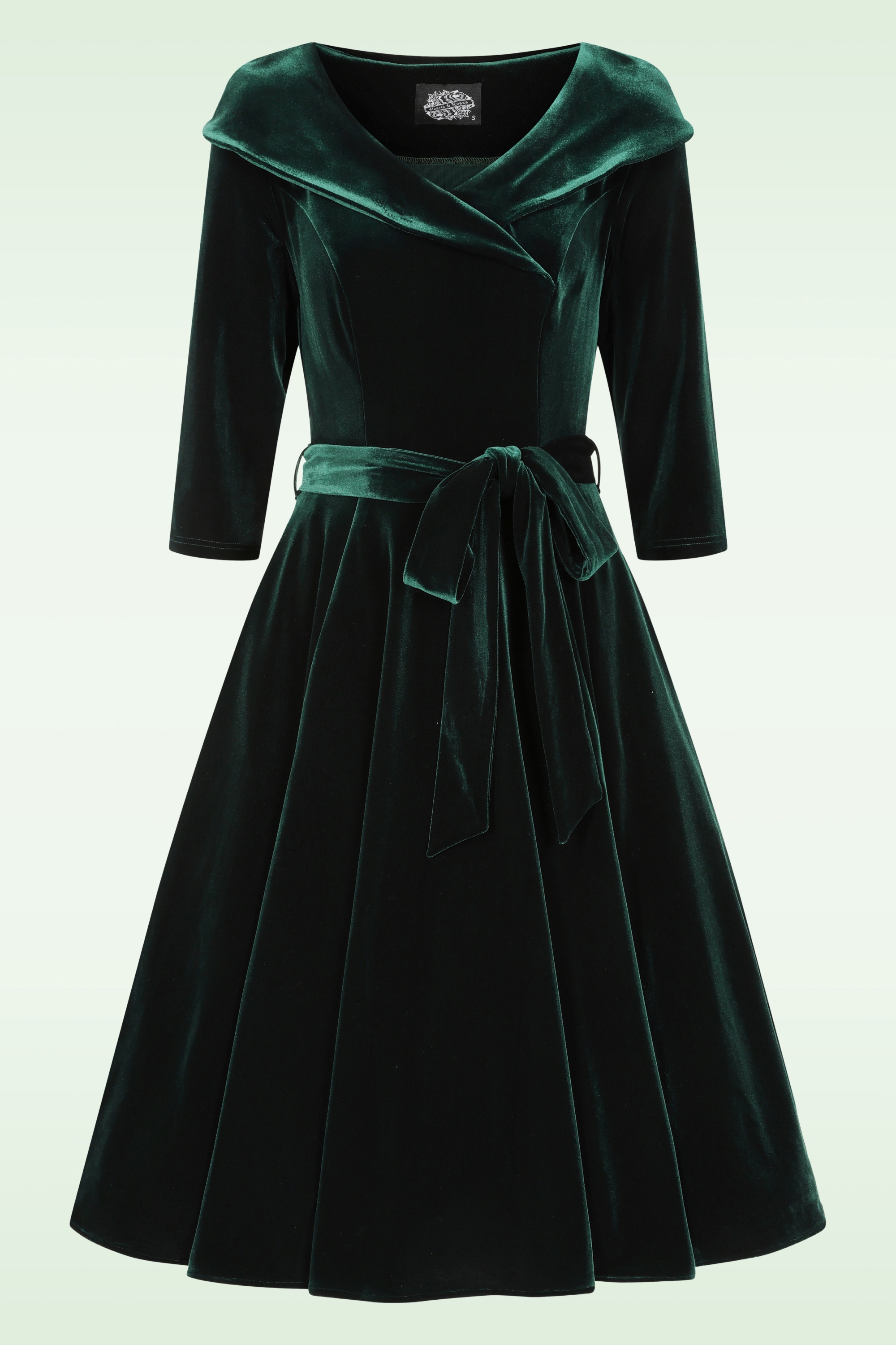 Hearts & Roses - Mabel Velvet Swing Dress in Bottle Green 2