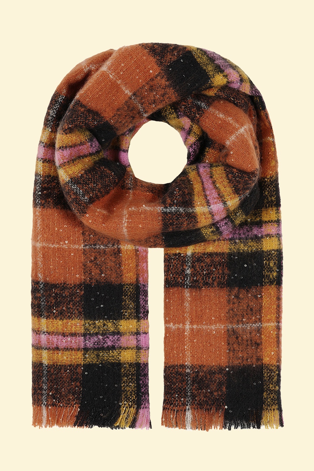 Banned Retro - Blythe Checkered Sequin Scarf in Orange and Multi
