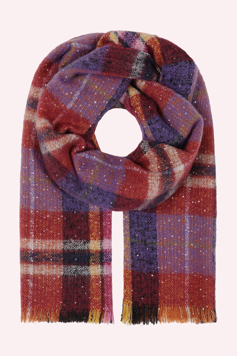 Banned Retro - Mavis Checkered Sequin Scarf in Purple and Multi